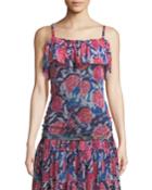 Rose-print Ruffled Tank