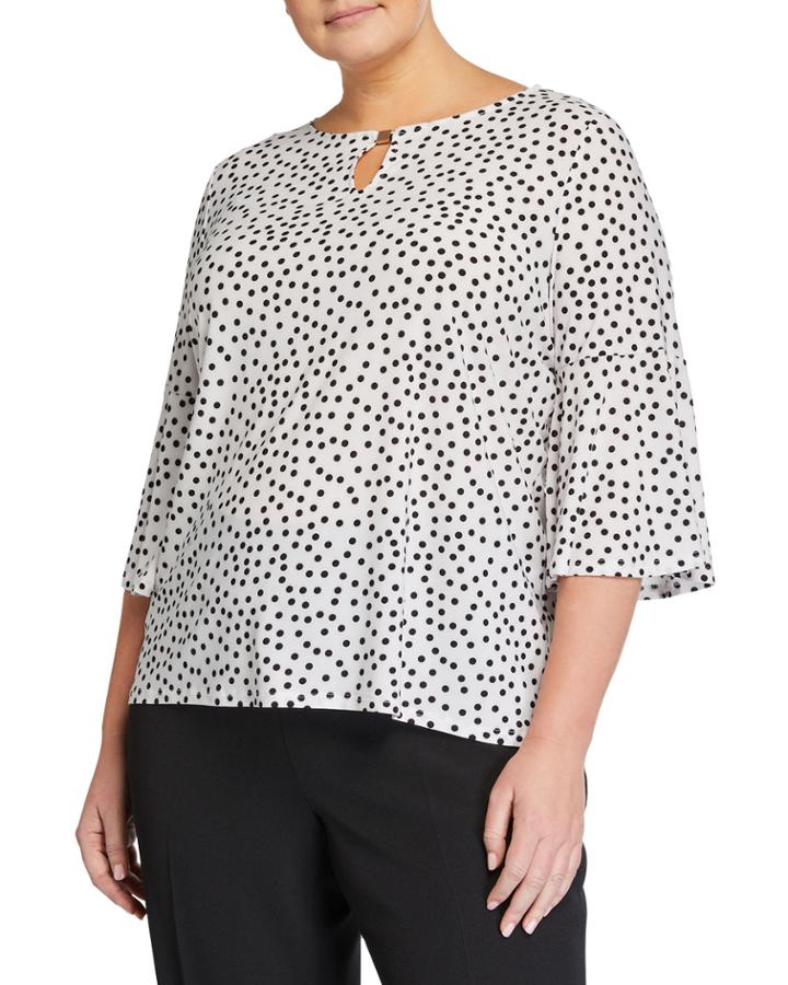 Plus Size Scatter Polka Dot Bell-sleeve Top