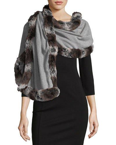 Faux-fur Trimmed Knit Wrap