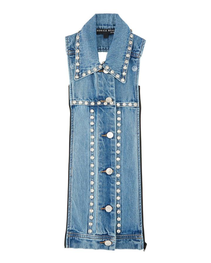 Slate Rhinestone Button-front Denim Dickey