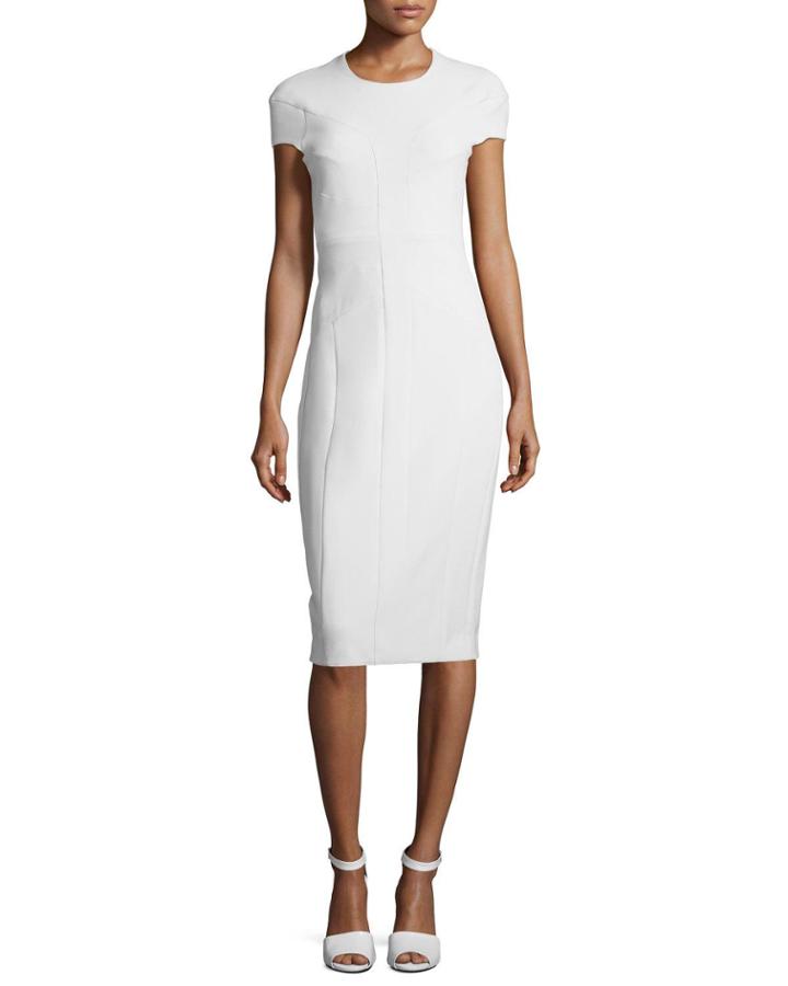 Cap-sleeve Horizontal Seamed Sheath