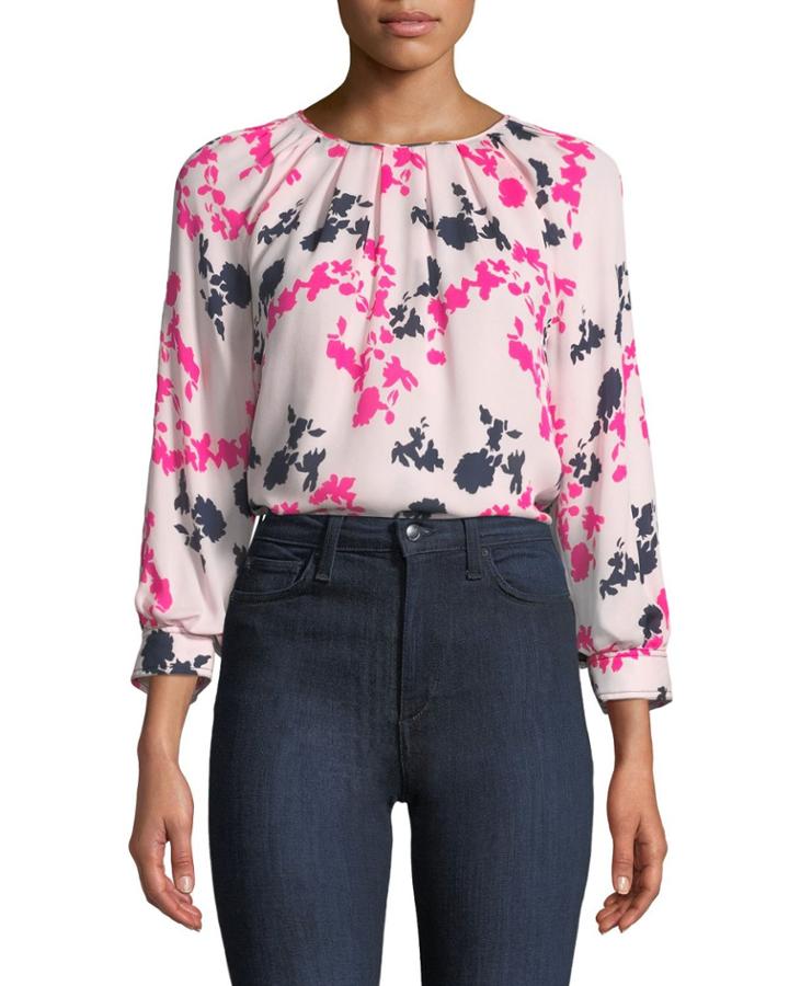 Gillian Camo-print Silk Crewneck Top