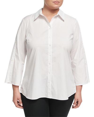 Button-detail Slit-back Poplin Tunic,