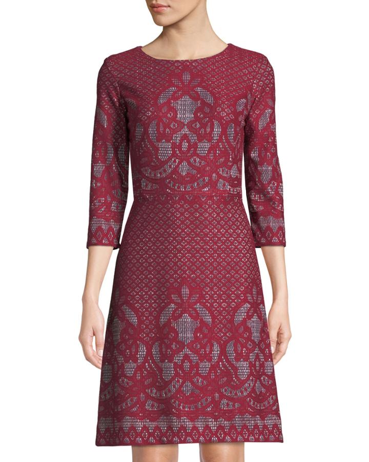 3/4-sleeve Bonded-lace A-line Dress