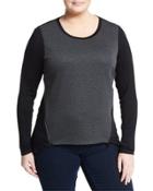 Asymmetric-zip Quilted Top, Gray,