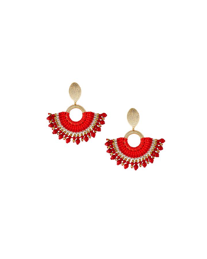 Rope Fan Dangle Earrings, Red