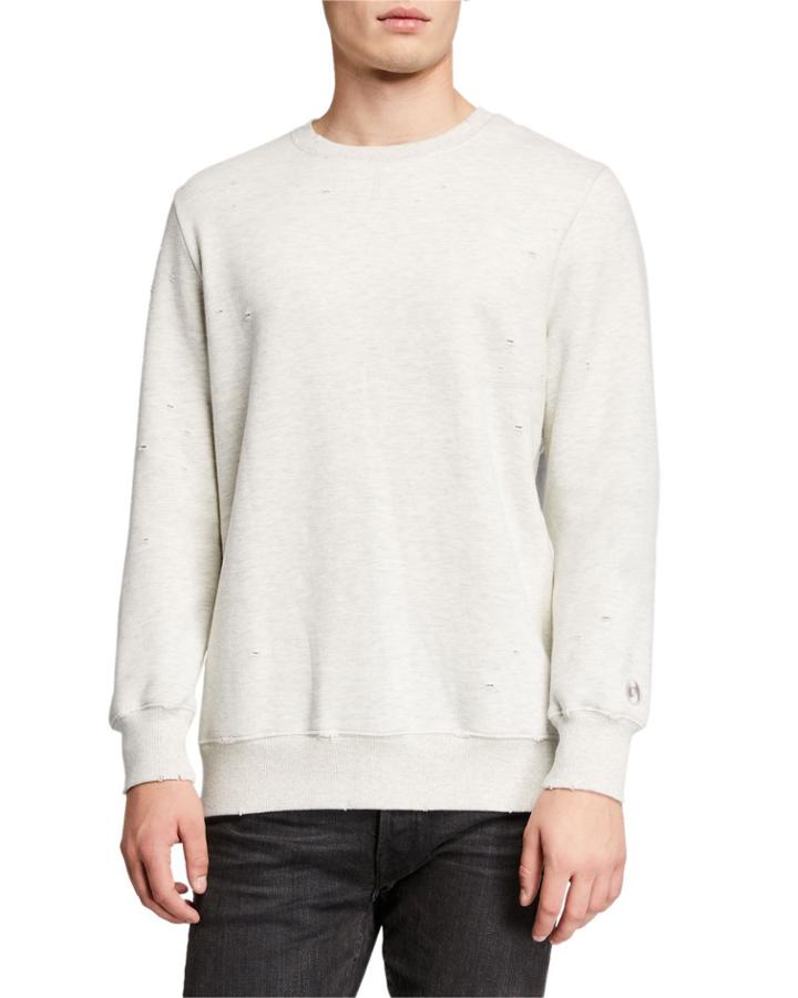 Men's Distressed Cotton-blend Crewneck