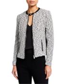 Melange Tweed Faux-leather Trim Jacket