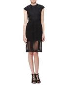 Cap-sleeve Tread-lace Sheath Dress, Black