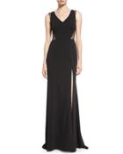 Sleeveless Lace-inset Column Gown, Black