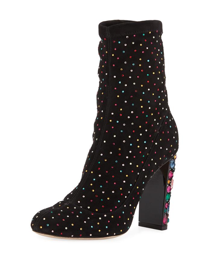 Maine Stretch Suede Crystal Embellished Booties