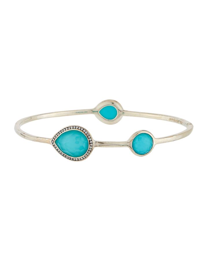 Lollipop 3-stone Bangle In Turquoise W/ Diamonds