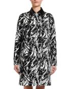 Animal-print Long Coat With Vinyl Collar