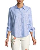 3/4-ruffle-sleeve Button-front