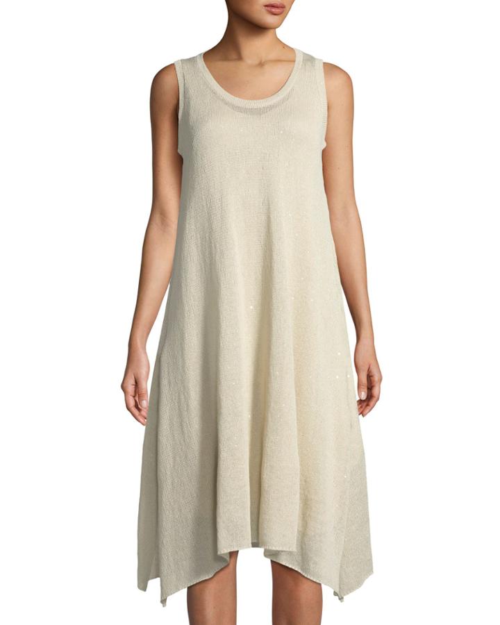 Shimmer-knit Sleeveless Asymmetric Dress