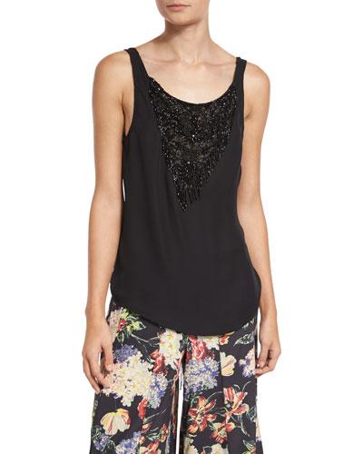 Casino Embellished Silk Tie-back Blouse, Black