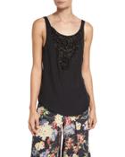 Casino Embellished Silk Tie-back Blouse, Black