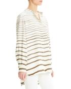Painted Stripe Long-sleeve Silk Popover Tunic