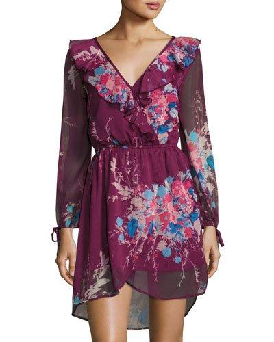 Yoryu Bouquet Floral Faux-wrap Dress, Dark Red