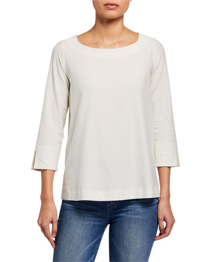Boat-neck 3/4-sleeve Washable Crepe Tunic