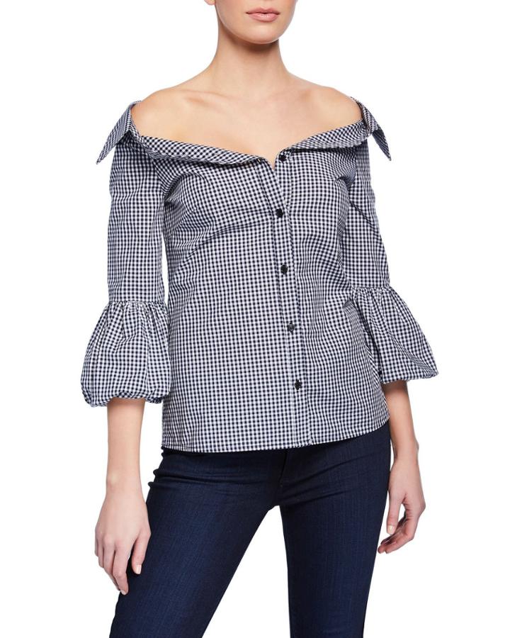 Bleeding Heart Off-the-shoulder Gingham Top