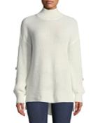 Pearly-sleeve Mock-neck High-low