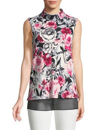 Floral Sleeveless High-neck Blouse