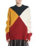 Crewneck Long-sleeve Colorblock Brushed Alpaca