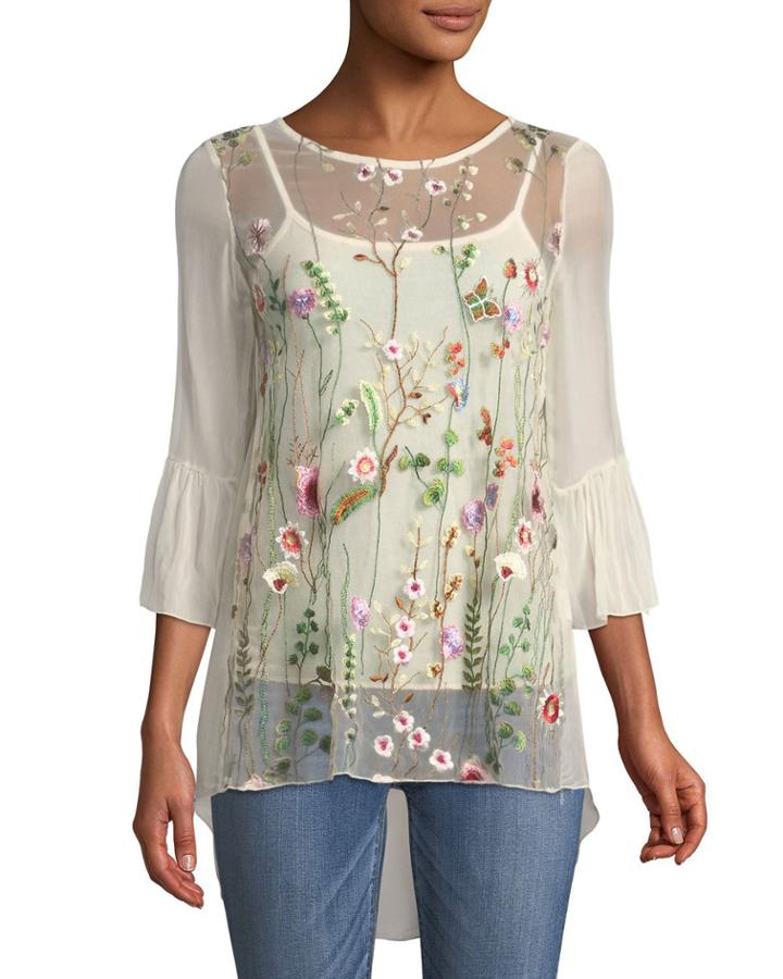 Embroidered Mesh Illusion Blouse