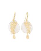 Golden Leaf Jumbo Freshwater Pearl Drop Earrings, White