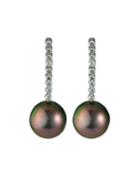 14k Linear Diamond Tahitian Pearl Earrings