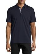 Knit Short-sleeve Polo Shirt, Dark Blue