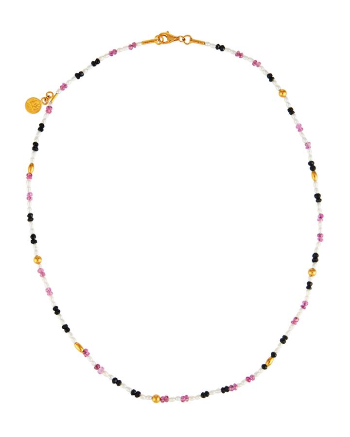 Single-strand Sapphire, Spinel & Pearl Necklace