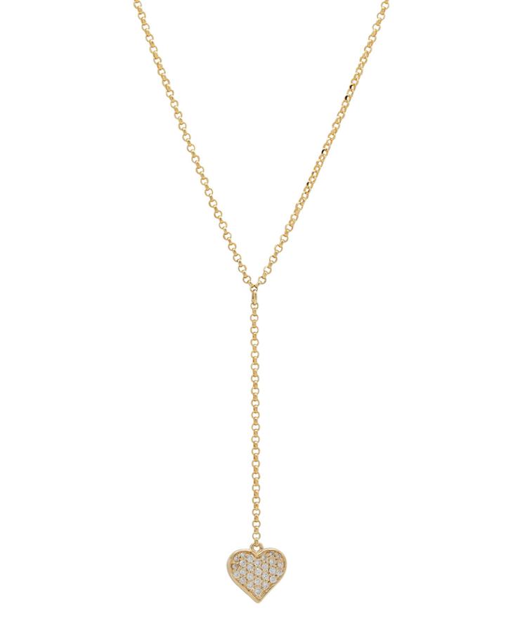 14k Yellow Gold Diamond Heart Lariat Necklace