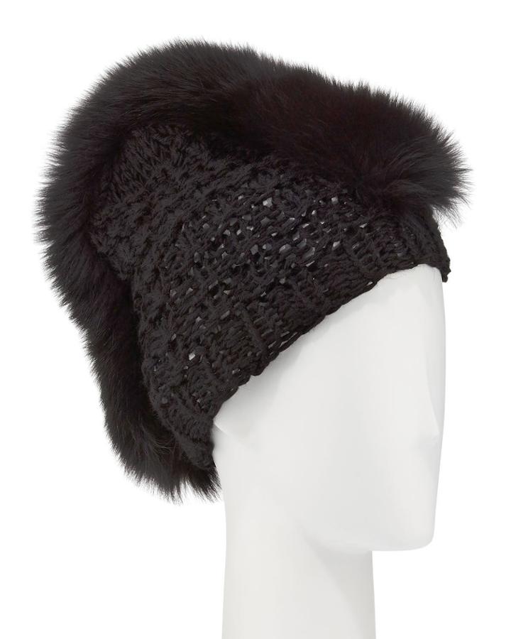 Fox Fur Mohawk Beanie, Black
