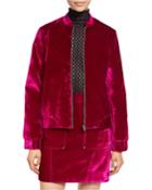 Croc-embossed Velvet Bomber Jacket, Plum