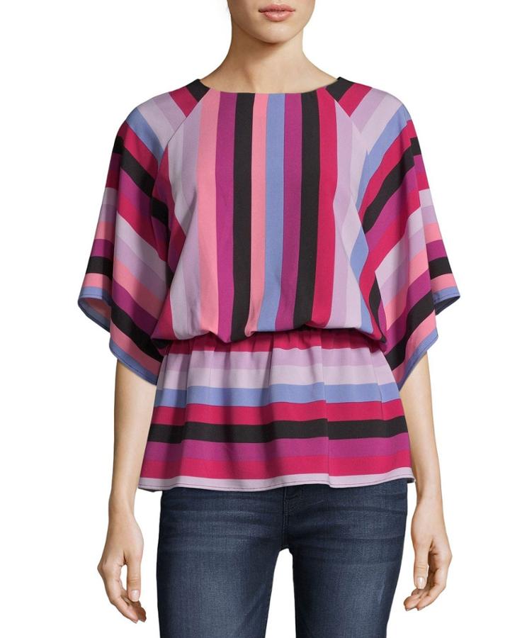 Striped Short-sleeve Keyhole Peplum