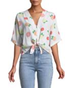Thea Citrus-print Silk Tie-front Top