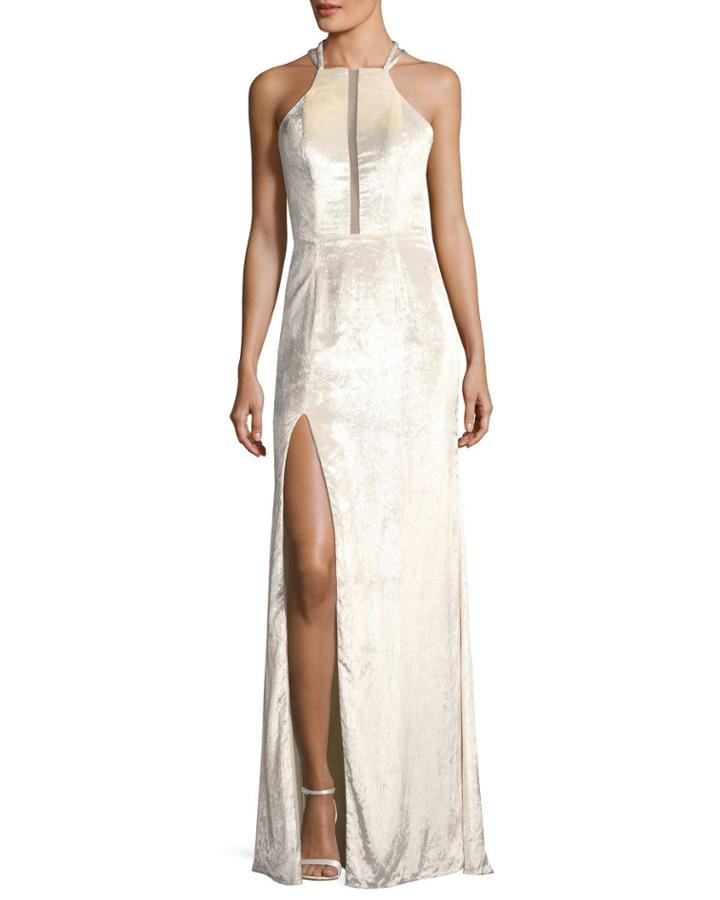 Metallic Velvet Strappy-back Gown