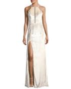 Metallic Velvet Strappy-back Gown