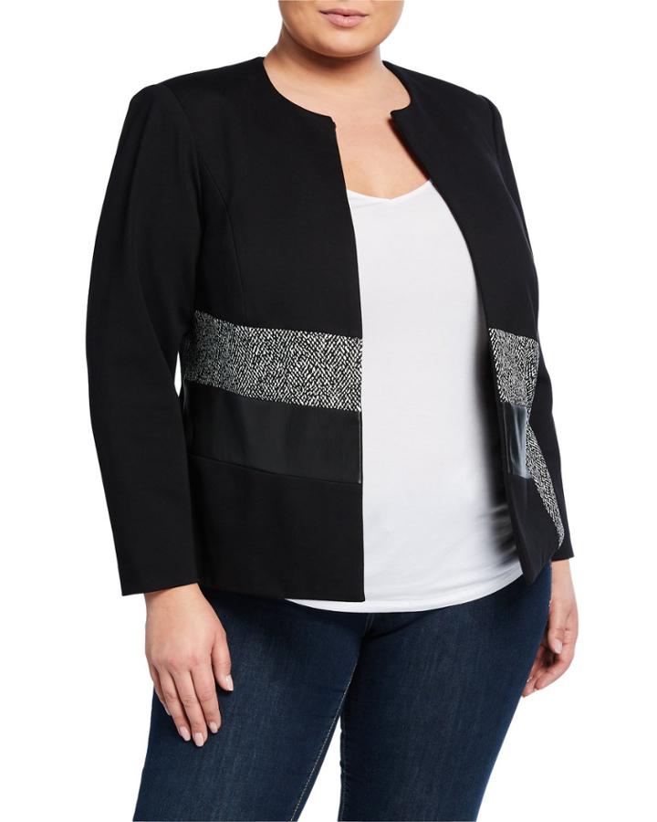 Plus Size Faux-leather & Tweed Jacket