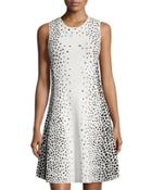 Sleeveless Dot-print Fit & Flare Dress, White/black