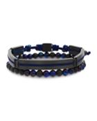 Men's Two-row Stainless Steel Link & Tiger's Eye Bead Bracelet, Black/blue