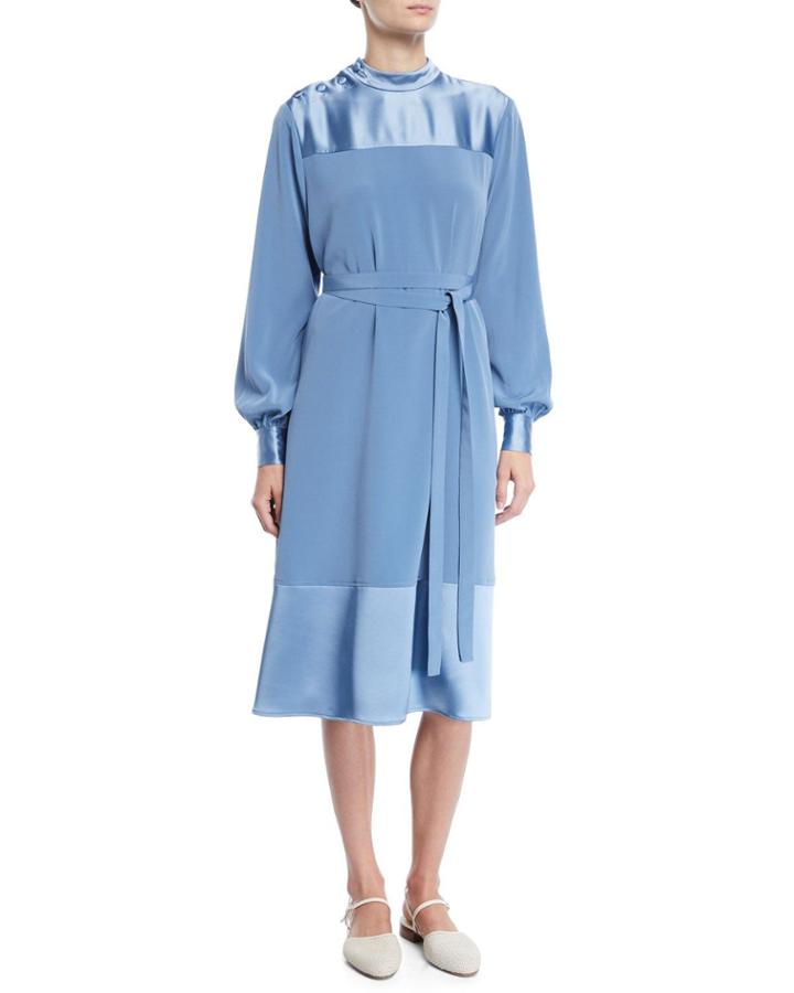 Button-shoulder Long-sleeve Stretch-crepe Dress W/