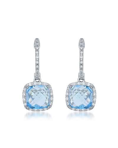 14k White Gold Cushion-cut Blue Topaz & Diamond Drop Earrings,