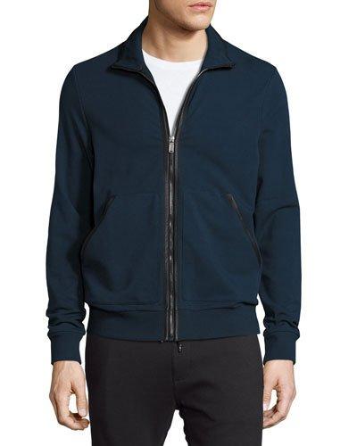 Stand Collar Zip-front Sweater, Dark Blue