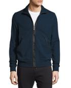 Stand Collar Zip-front Sweater, Dark Blue