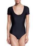 Short-sleeve Ballet One-piece Swimsuit, Black