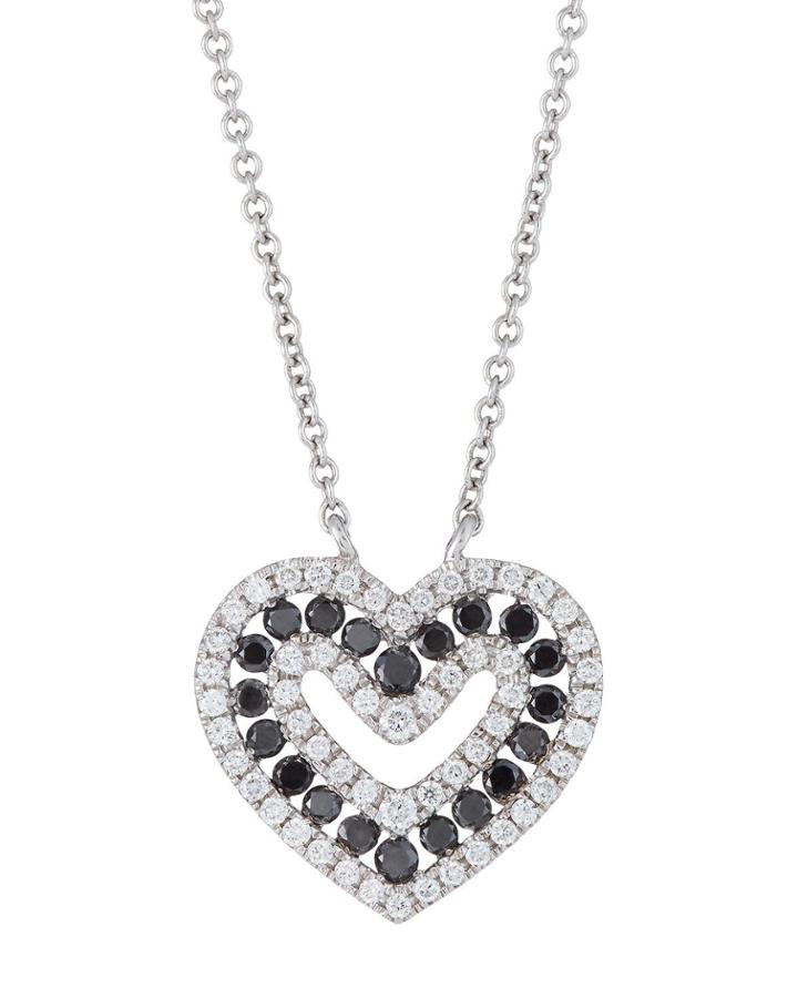 18k White Gold 2-tone Diamond Heart Pendant Necklace