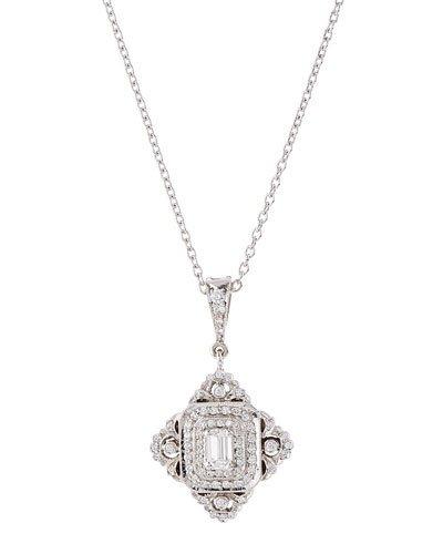 18k White Gold Emerald-cut Diamond Pendant Necklace